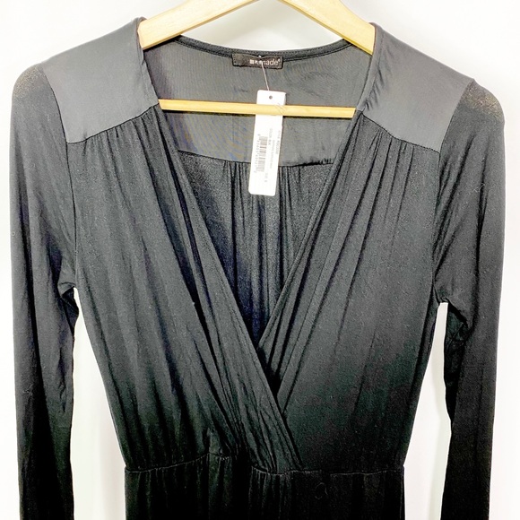 NWT- LA Made Black V neck long sleeve slit Surplice Maxi dress SM - Picture 3 of 11